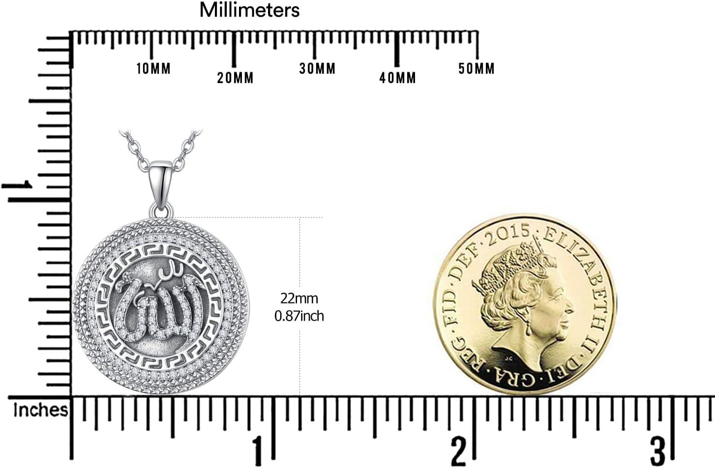 wholesale 925 Sterling Silver Allah Round Pendant Necklaces for Women Men Islam  45cm Chain Length-0-4