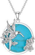 wholesale 925 Sterling Silver Hummingbird Turquoise Stone Flower Pendant Necklace for Women Girls-0-0