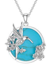 wholesale 925 Sterling Silver Hummingbird Turquoise Stone Flower Pendant Necklace for Women Girls-Hummingbird