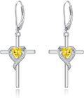 wholesale TOUPOP Citrine Cross Earrings For Women Sterling Silver November Birthstone Earrings Heart Cross Drop Dangle Earrings Jewelry Birthday Anniversary Christmas Gifts For Her Wife Girlfriend Mom -0-0