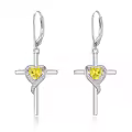 TOUPOP Sterling Silver Citrine Earrings Heart Cross Drop Dangle Jewelry-0-0