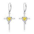 TOUPOP Sterling Silver Citrine Earrings Heart Cross Drop Dangle Jewelry-0-0