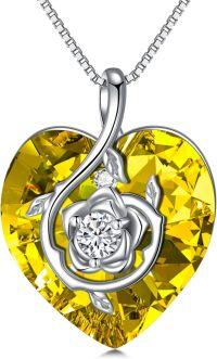 wholesale Sterling Silver Birthstone Heart Rose Pendant Necklace for Women-11-Nov-Citrine