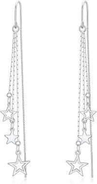 wholesale 925 Sterling Silver CZ Threader Earrings w/Star & Butterfly Charm Drops-Star B