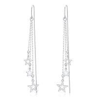 wholesale 925 Sterling Silver CZ Threader Earrings w/Star & Butterfly Charm Drops-Star B