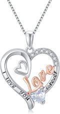 wholesale 925 Sterling Silver Heart Love Forever Family Pendant Necklace for Women 30cm + Extender-0-0