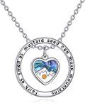 wholesale 925 Sterling Silver Abalone Shell Heart Pendant Necklace with Mountain Charm and Inspirational Message for Women Girls s 47cm Chain Length (Small as mustard seed can move mountains)-0-0