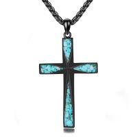 wholesale 925 Sterling Silver Opal Inlay Cross Pendant Necklace Religious  for Women and Men-A-Black Cross with Turquoise Gravel