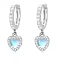 wholesale 925 Sterling Silver Heart-Shaped Moonstone & Cubic Zirconia Huggie Hoops with Blue Stone Drops for Women Girls  4cm Long-0-0