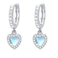 wholesale 925 Sterling Silver Opal Heart Drop Earrings-01-Moonstone Heart CZ
