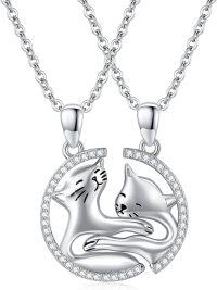 wholesale 925 Sterling Silver Yin Yang Cats Pendant Necklace Jewelry Set-09- Cat Matching