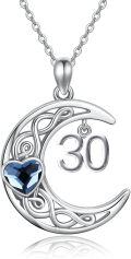wholesale 925 Sterling Silver Celtic Knot Blue Heart and Number 30 Moon Pendant Necklace for Women Girls-0-0