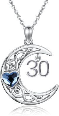 wholesale 925 Sterling Silver Celtic Knot Blue Heart and Number 30 Moon Pendant Necklace for Women Girls-30th