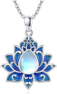 wholesale 925 Sterling Silver Blue Opalite Lotus Pendant Necklaces for Women Evil Eye Protection -01-Lotus