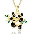 wholesale 925 Sterling Silver Gold Plated Panda Bear Pendant Necklace with Green Crystal Accents for Women Animal s-0-0