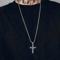 wholesale 925 Sterling Silver Mens Black Cross Necklace with Turquoise Pendant-0-4