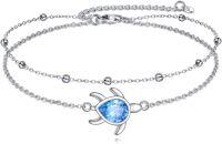wholesale 925 Sterling Silver Blue Crystal Turtle Charm Anklet for Women's Gifts-Turtle