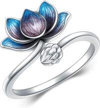 wholesale 925 Sterling Silver Adjustable Mountain Mushroom Mermaid Open Ring for Women Girls-Lotus Flower