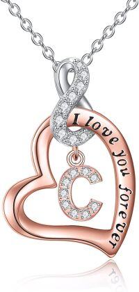 wholesale 14K Rose Gold Sterling Silver Heart Infinity Name Pendant Letter Necklace-C