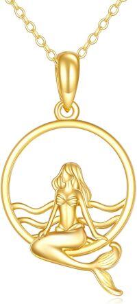 wholesale 14K Gold Ocean Stone Mermaid Pendant Necklace for Women-Mermaid