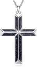 wholesale Sterling Silver Men s Black Cross Necklace with Turquoise Pendant-0-3