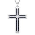 wholesale 925 Sterling Silver Mens Black Agate Cross Necklace with Brown Stone Pendants-0-3
