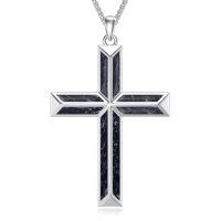 wholesale 925 Sterling Silver Mens Black Agate Cross Necklace with Brown Stone Pendants-1-Black