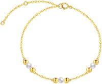 wholesale 14K Gold Pearl and Ball Bead Anklet for Women - Elegant Beach Footwear Accessory-4.0mm