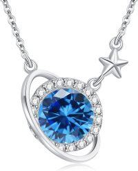 wholesale Silver Cubic Zirconia Saturn Pendant Necklace for Women-December