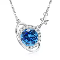 wholesale 925 Sterling Silver Cubic Zirconia Saturn Pendant Necklace for Women-December