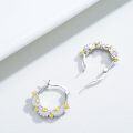 wholesale 925 Sterling Silver Daisy Flower Gold Accents Hoop Earrings for Women-0-1