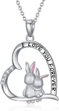 wholesale 925 Sterling Silver Rabbit Heart Love Forever Pendant Necklace for Women-Bunny