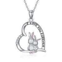wholesale 925 Sterling Silver Rabbit Heart Love Forever Pendant Necklace for Women-Bunny