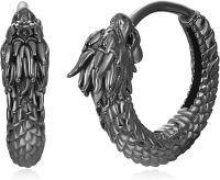 wholesale 925 Sterling Silver Black Dragon Scale Huggie Hoop Earrings 3D Design-black