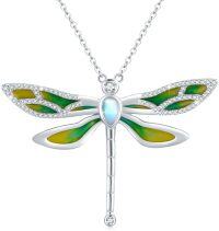 wholesale 925 Sterling Silver Rainbow Moonstone Dragonfly Pendant Necklace Gemstone s for Her-Light Green