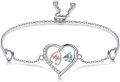 wholesale 925 Sterling Silver & 5A Zircon Heart Stethoscope Birthstone Bracelet - Adjustable Chain-0-0