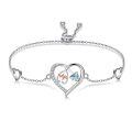 wholesale 925 Sterling Silver & 5A Zircon Heart Stethoscope Birthstone Bracelet - Adjustable Chain-0-0