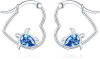 wholesale 925 Sterling Silver Turtle Blue Crystal Heart Hoops  for Her-Turtle