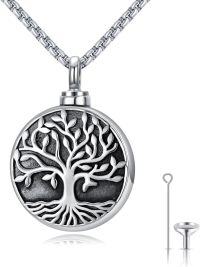 wholesale 925 Sterling Silver Oxidized Tree of Life Cremation Jewelry Keepsake Pendant Necklace for Ashes with Funnel and Fill Tool-Urn Necklace