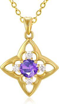 wholesale 18K Gold Plated 925 Sterling Silver Natural Birthstone Four Leaf Clover Pendant Necklace for Women-02 Feb - Amethyst