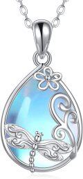 wholesale 925 Sterling Silver Teardrop Blue Opal Dragonfly Pendant Necklace for Women Girls  45cm Chain Length-0-0