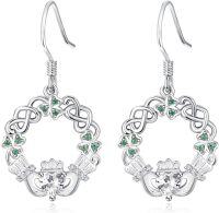 wholesale 925 Sterling Silver Birthstone Claddagh Celtic Knot Dangle Earrings for Women-Silver April