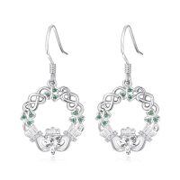 wholesale 925 Sterling Silver Birthstone Claddagh Celtic Knot Dangle Earrings for Women-Silver April