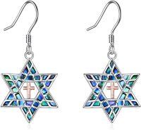wholesale 925 Sterling Silver Cross & Star of David Dangle Earrings - Jewish Symbol Jewellery for Women-Abalone-Star of David Cross Earrings