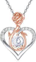 wholesale TOUPOP Jewelry For Women Sterling Silver Forever Love Heart Rose Pendant Necklaces With Birthstone Jewelry Mothers Day Birthday Gifts For Women Her Girls -0-0