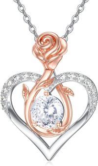 wholesale Sterling Silver Birthstone Forever Love Heart Rose Pendant Necklace for Women-04-Aar-Infinity Rose