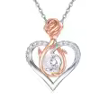 TOUPOP Sterling Silver Birthstone Forever Love Heart Rose Pendant Necklace-0-0