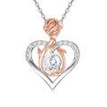 TOUPOP Sterling Silver Birthstone Forever Love Heart Rose Pendant Necklace-0-0