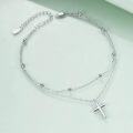 wholesale 925 Sterling Silver Cross Charm Ankle Bracelet for Women Girls Beach Foot  6-8 Adjustable Length-0-4