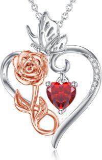 wholesale 925 Sterling Silver Rose Heart Birthstone Necklace for Women Flower Infinity Love Pendant Jewelry for Mom Wife Her Anniversary Christmas Mothers Day Gift-01:January